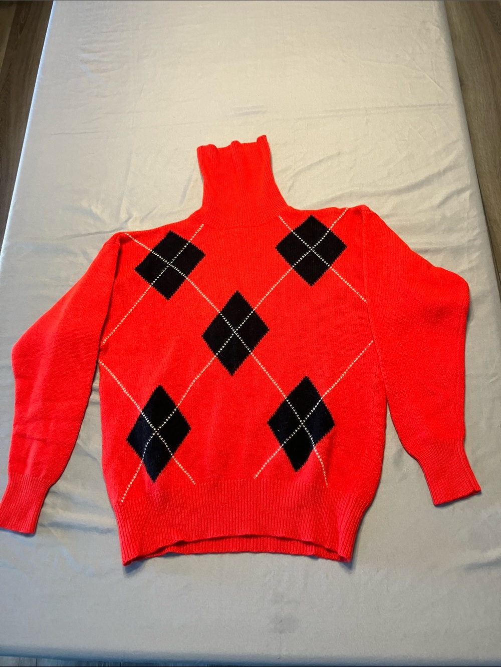 Rafaella Red Argyle Turtleneck Sweater with Black Diamonds